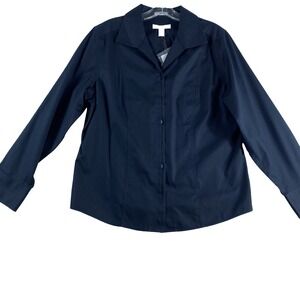 2/$30 NWT Chico's Lynette Button Up‎ Shirt Sz 12 Black Long Sleeve Non Iron